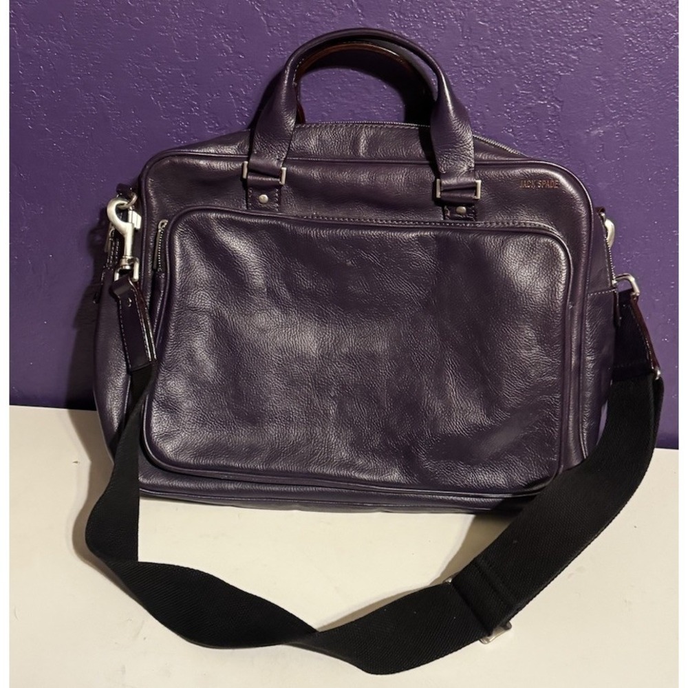 Jack Spade Purple Grain Leather Supply Briefcase Laptop Bag Carry On Rare $495